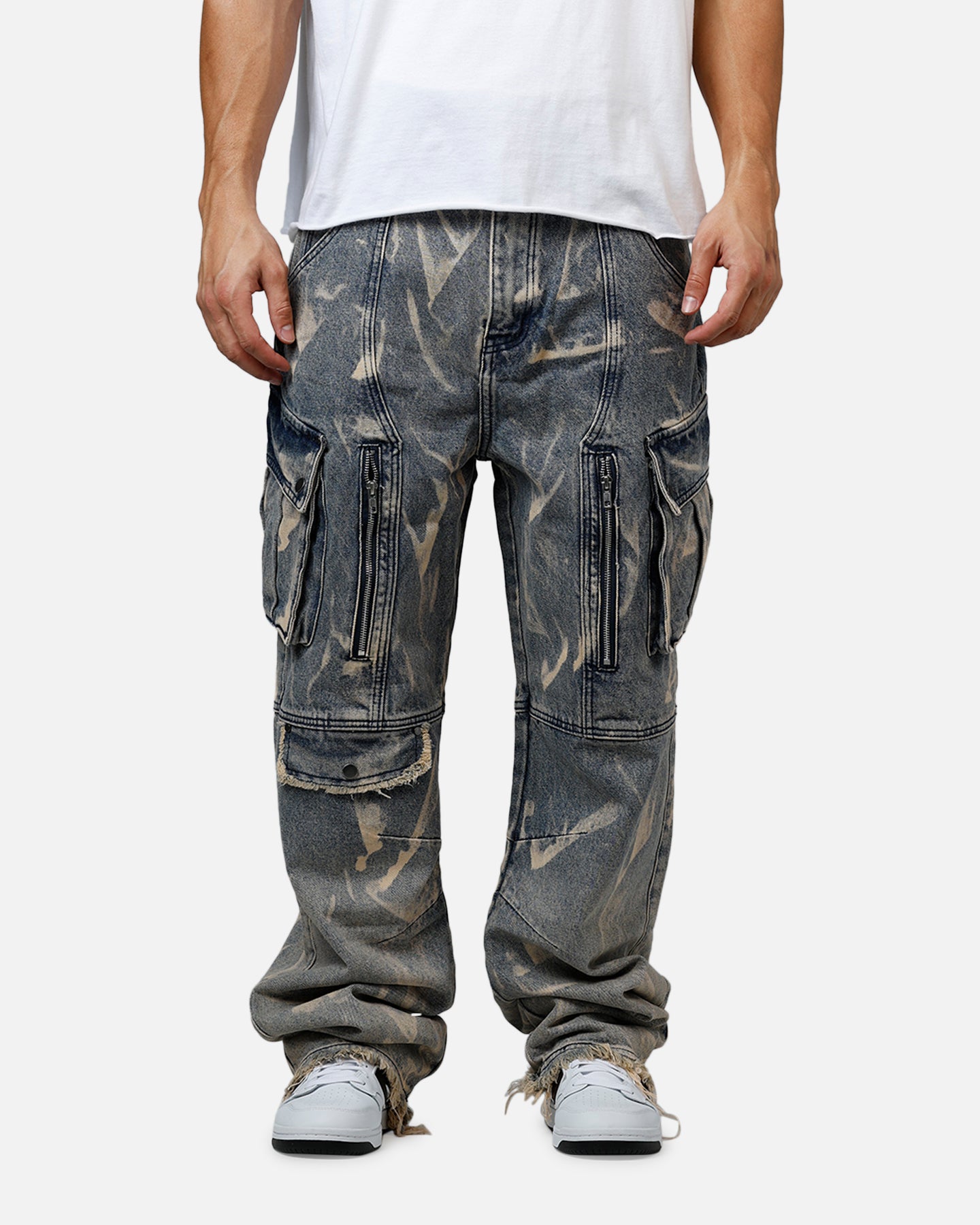 MNML Ultra Baggy Rip Denim Cargo Pant Blue | Culture Kings US