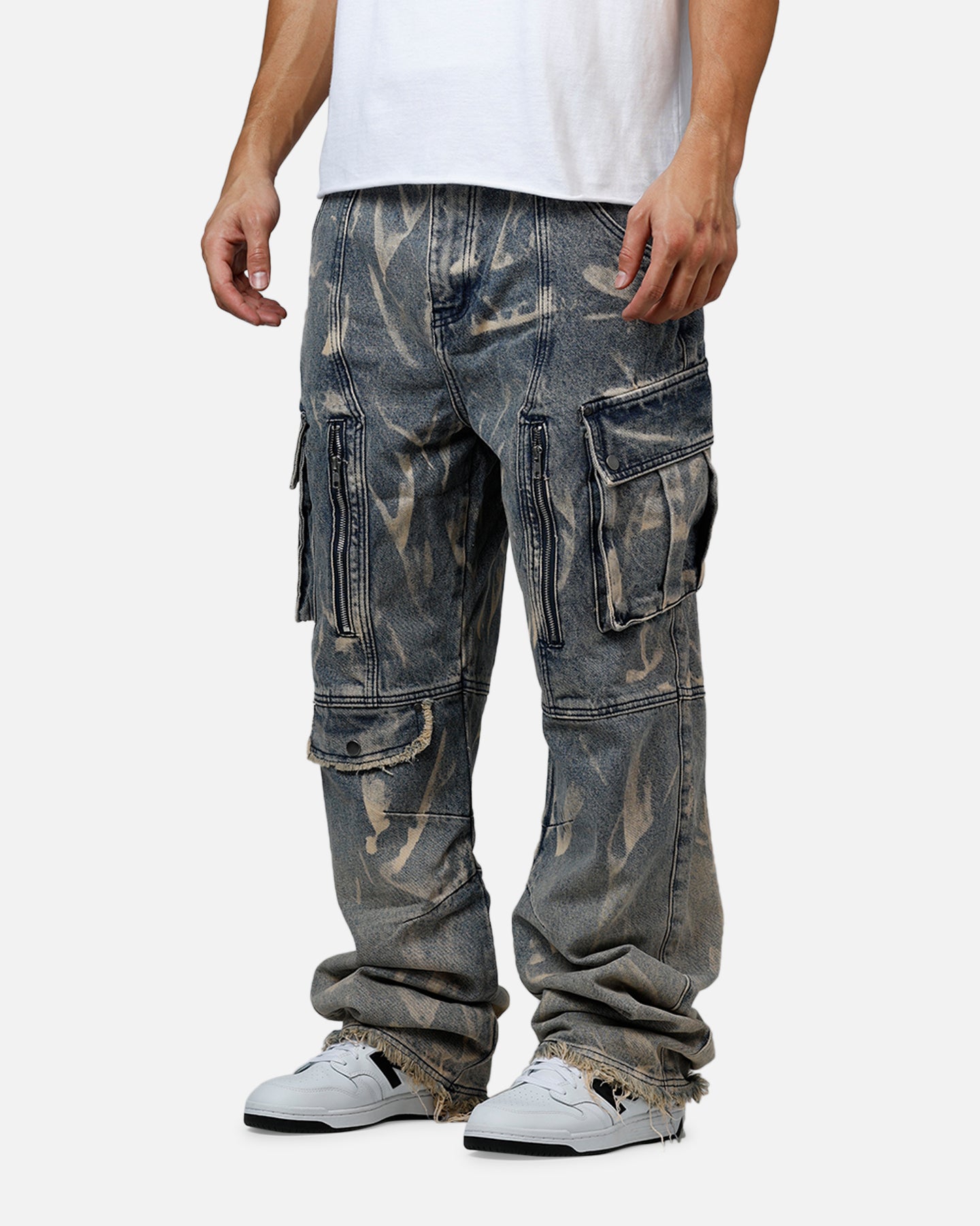パンツ mnml pants denim 32 MNML Ultra Baggy Rip Denim Cargo Pant Blue | Culture Kings US