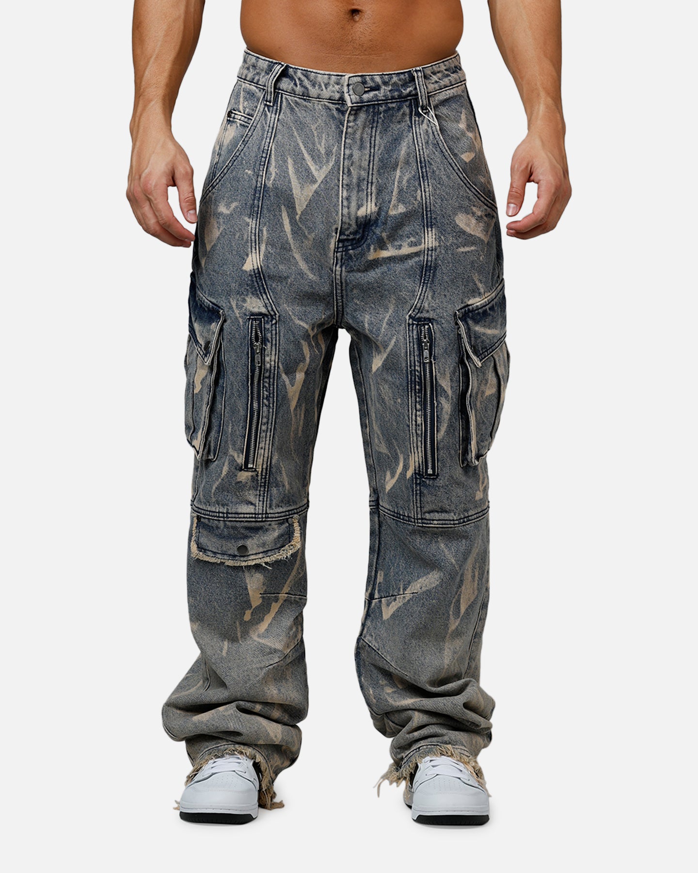 MNML Ultra Baggy Rip Denim Cargo Pant Blue | Culture Kings US