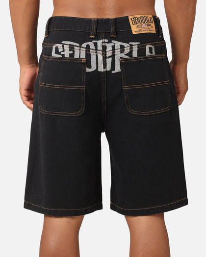 S Double Print Denim Standard Shorts Black