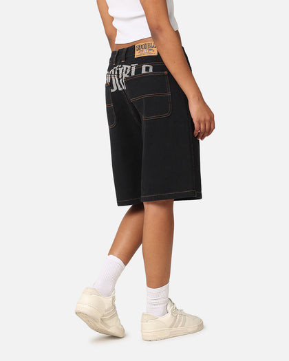 S Double Print Denim Standard Shorts Black
