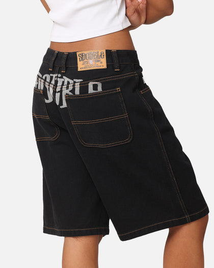 S Double Print Denim Standard Shorts Black