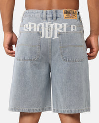 S Double Print Denim Standard Shorts Light Blue