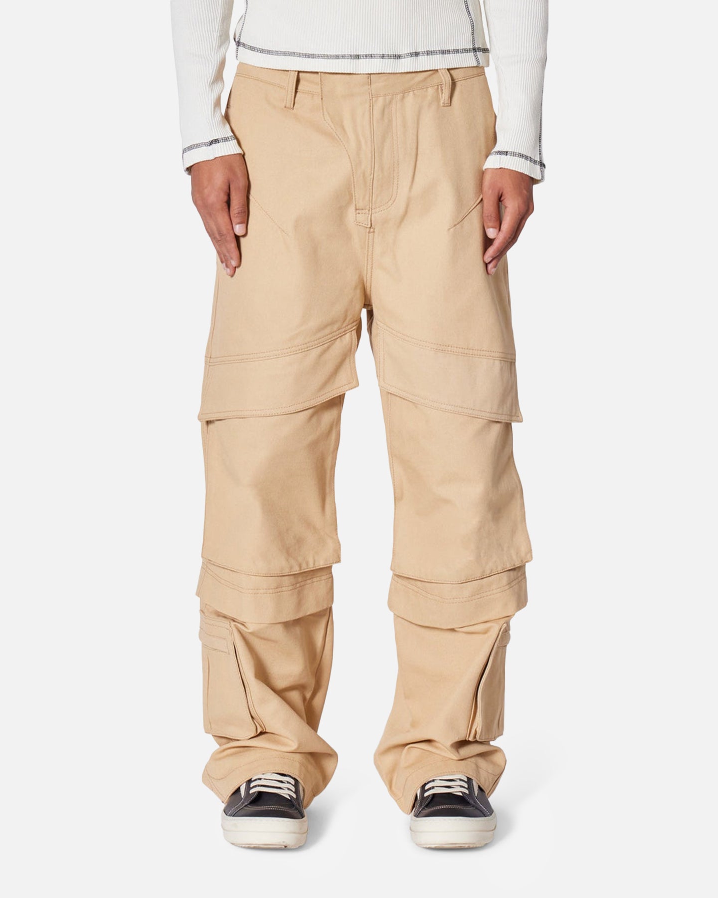 MNML Baggy Slanted Cargo Pants Khaki | Culture Kings US