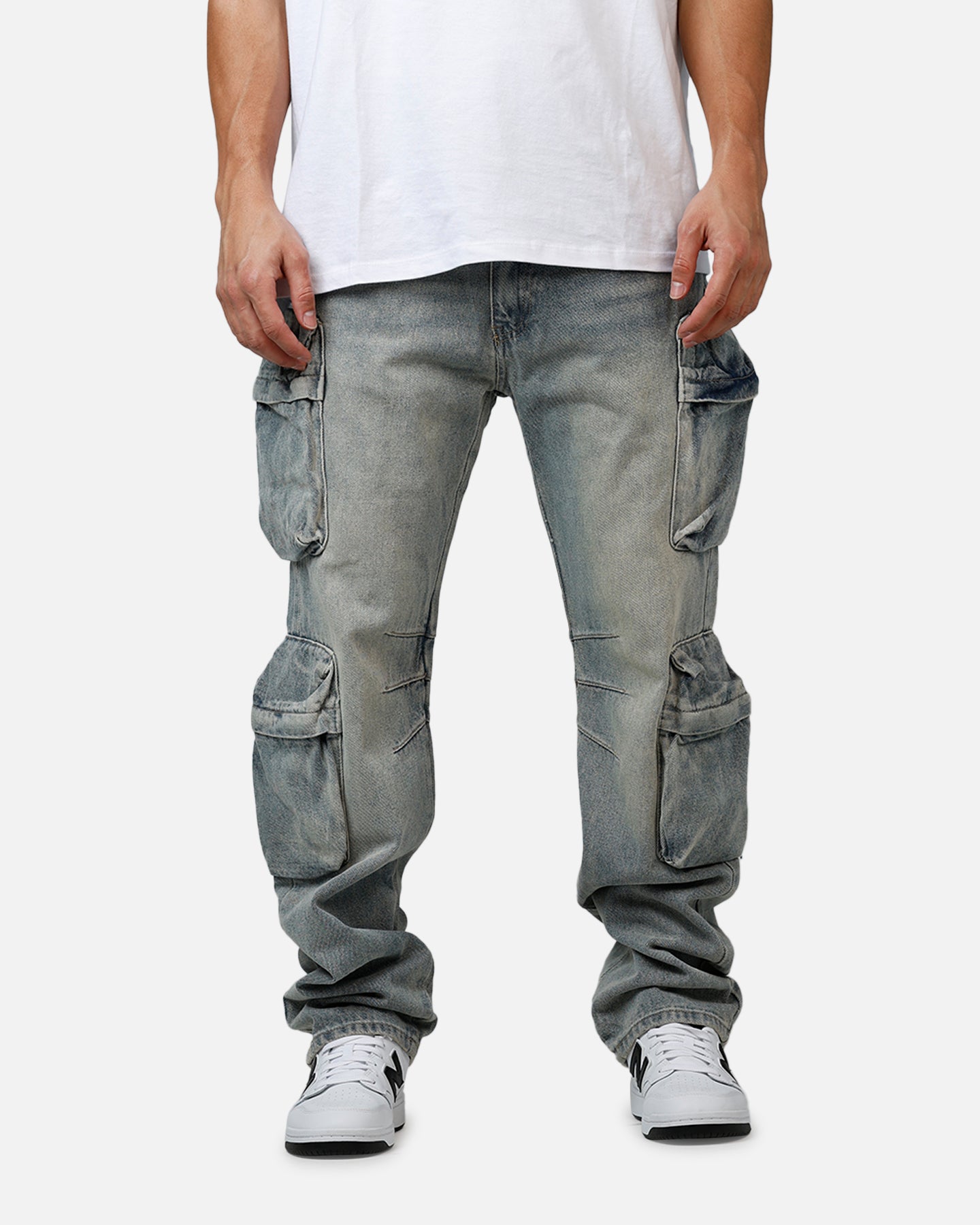 MNML V709 Wide Bellow Cargo Denim Pants Blue | Culture Kings US