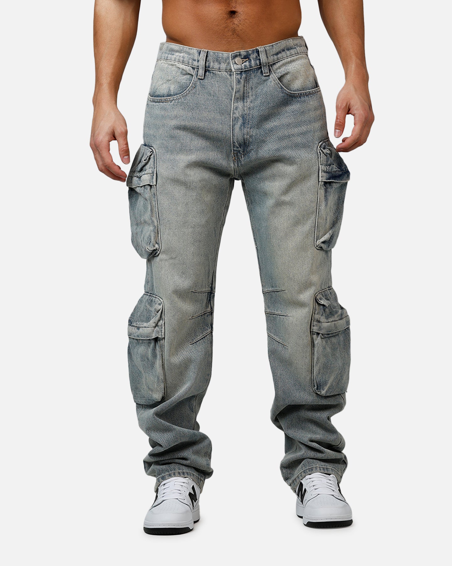 MNML V709 Wide Bellow Cargo Denim Pants Blue | Culture Kings US