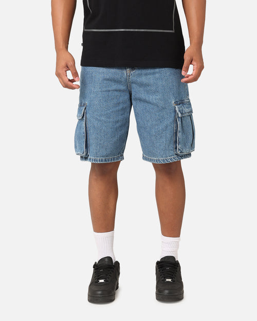 Saint Morta Denim Cargo Shorts Mid Blue Denim