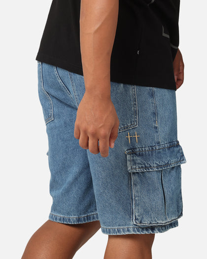 Saint Morta Denim Cargo Shorts Mid Blue Denim
