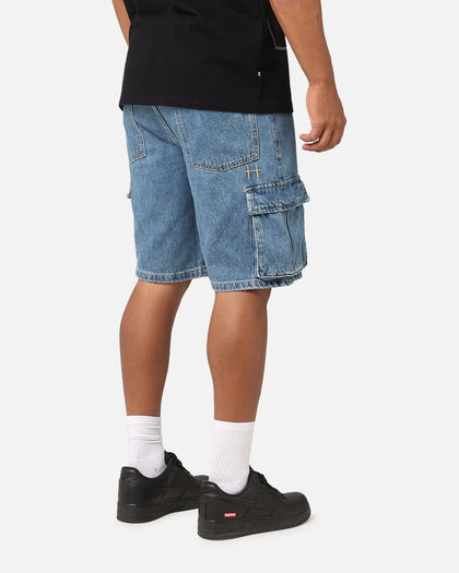 Saint Morta Denim Cargo Shorts Mid Blue Denim