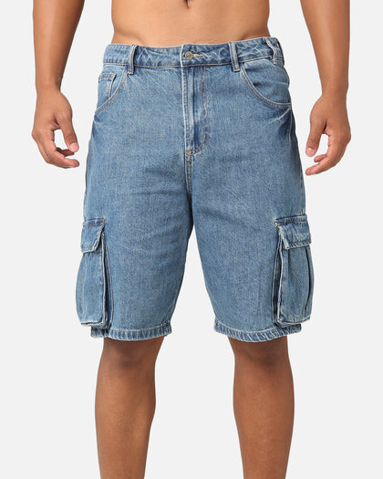 Saint Morta Denim Cargo Shorts Mid Blue Denim