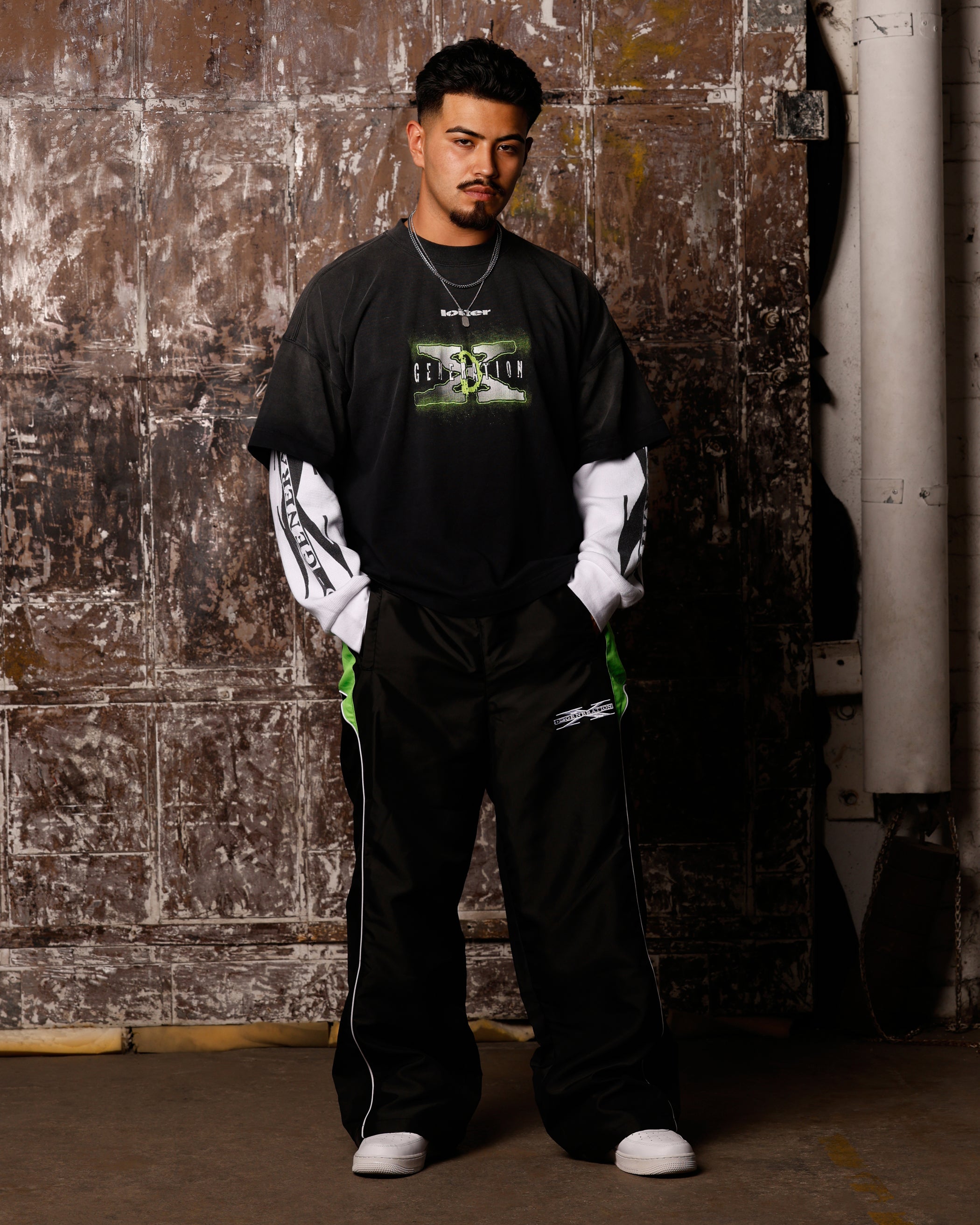 Loiter X WWE DX Generation Track Pants Black/Green | Culture Kings US