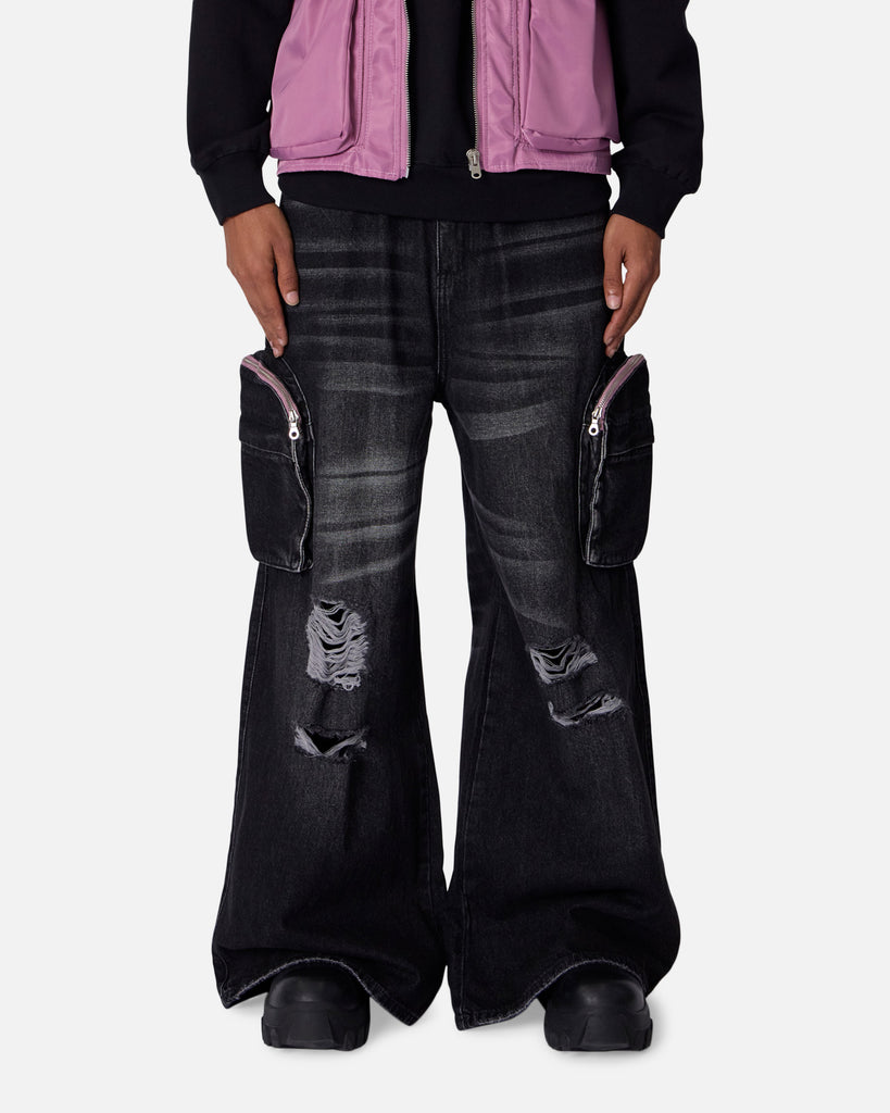 MNML C23 Rave Double Cargo Denim Pants Washed Black | Culture Kings US