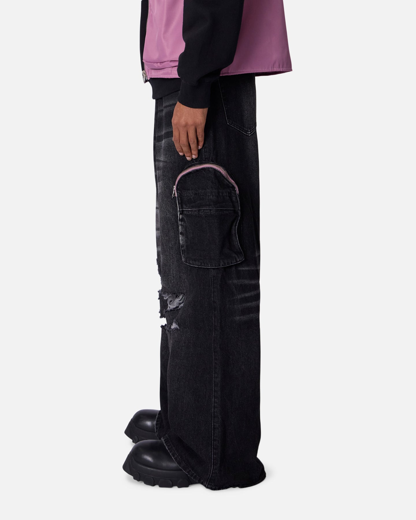 MNML C23 Rave Double Cargo Denim Pants Washed Black | Culture Kings US