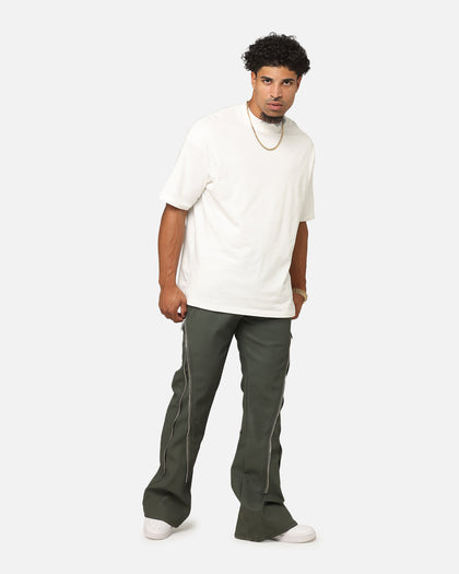 MNML D519 Leather Zipper Flare Pants Charcoal Grey