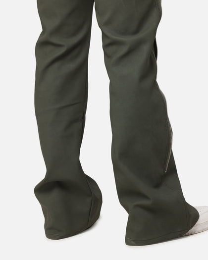 MNML D519 Leather Zipper Flare Pants Charcoal Grey