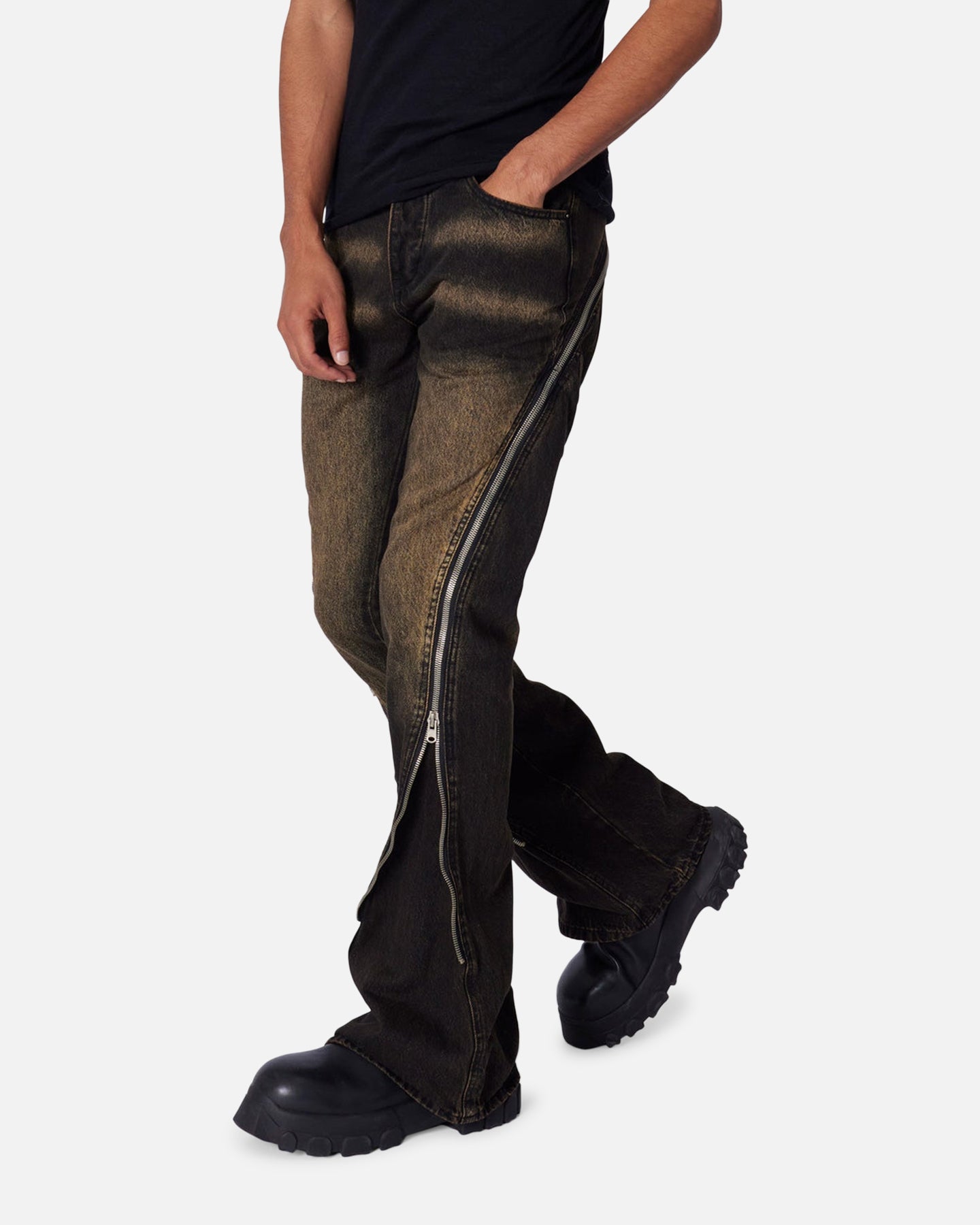 MNML D519 Zipper Flare Denim Jeans Washed Black | Culture Kings US