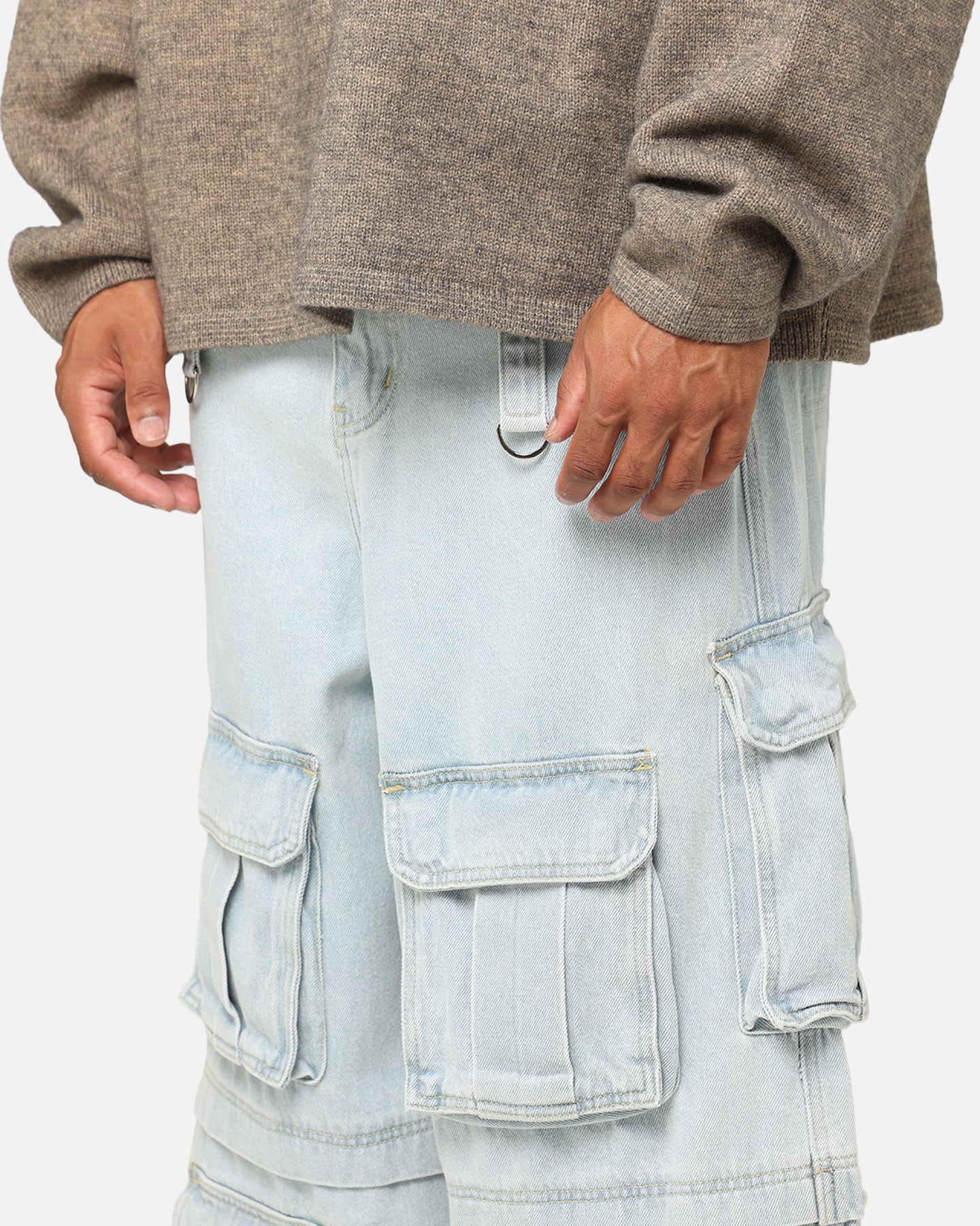MNML Rave Multi Cargo Denim Pants Light Blue | Culture Kings US