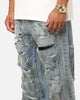 MNML Ultra Baggy Thrashed Denim Jeans Blue
