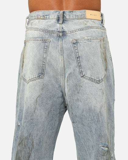 MNML Ultra Baggy Thrashed Denim Jeans Blue