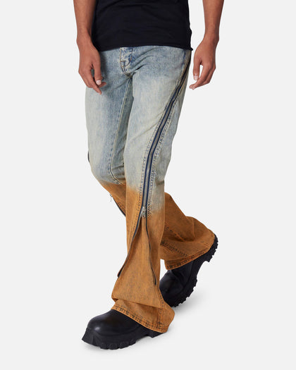 MNML D519 Zipper Flare Denim Jeans Light Blue