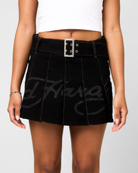 Ed Hardy Women's Pleated Denim Mini Skirt Washed Black