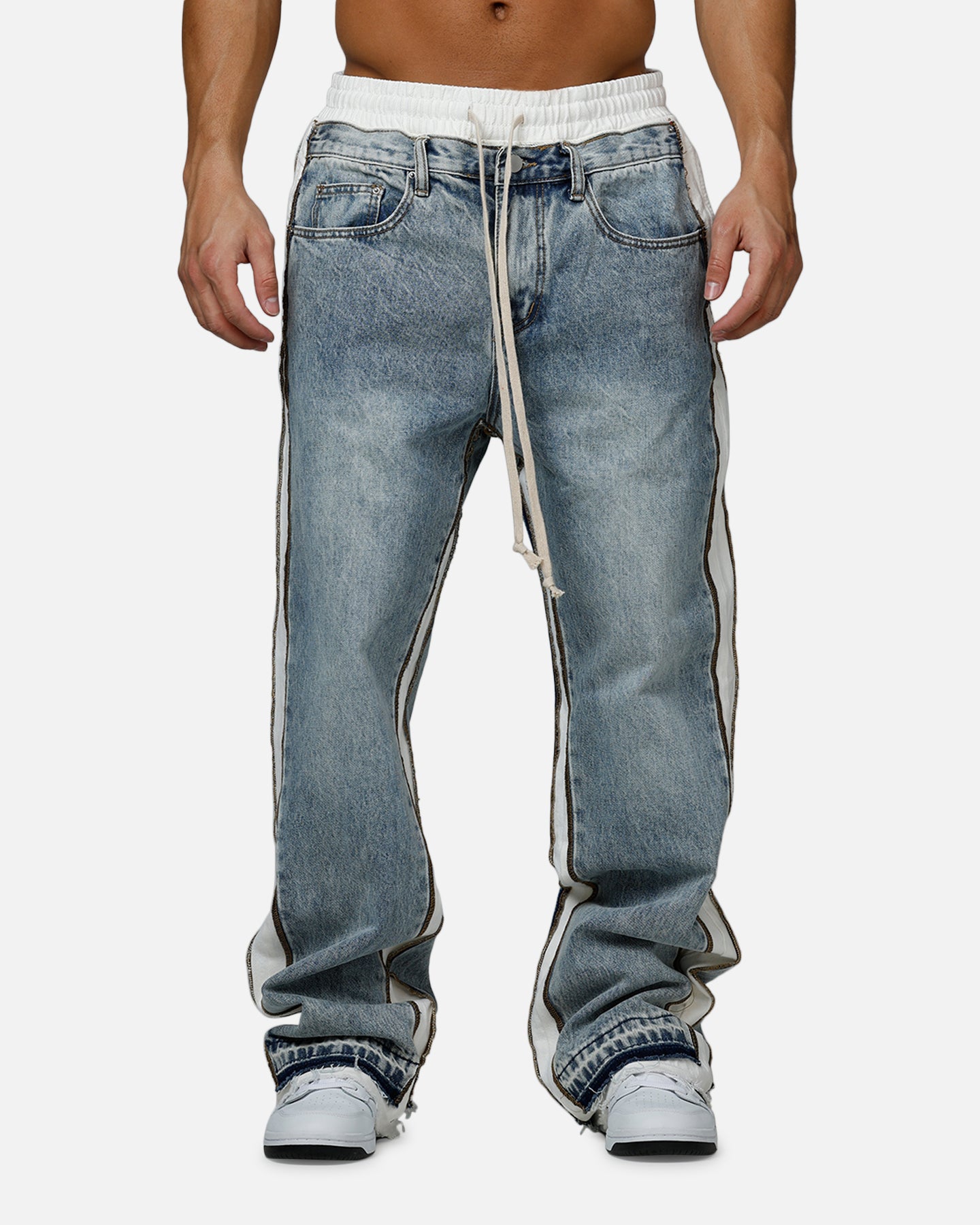 MNML Ultra Baggy Border GN8 Denim Jeans Blue/White | Culture Kings US