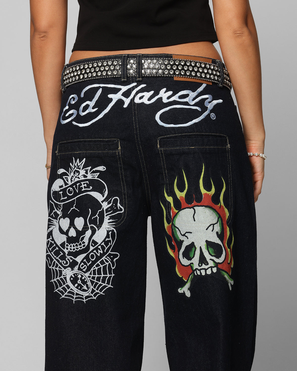 Ed Hardy Wide Leg Skull Jeans Dark Indigo | Culture Kings US