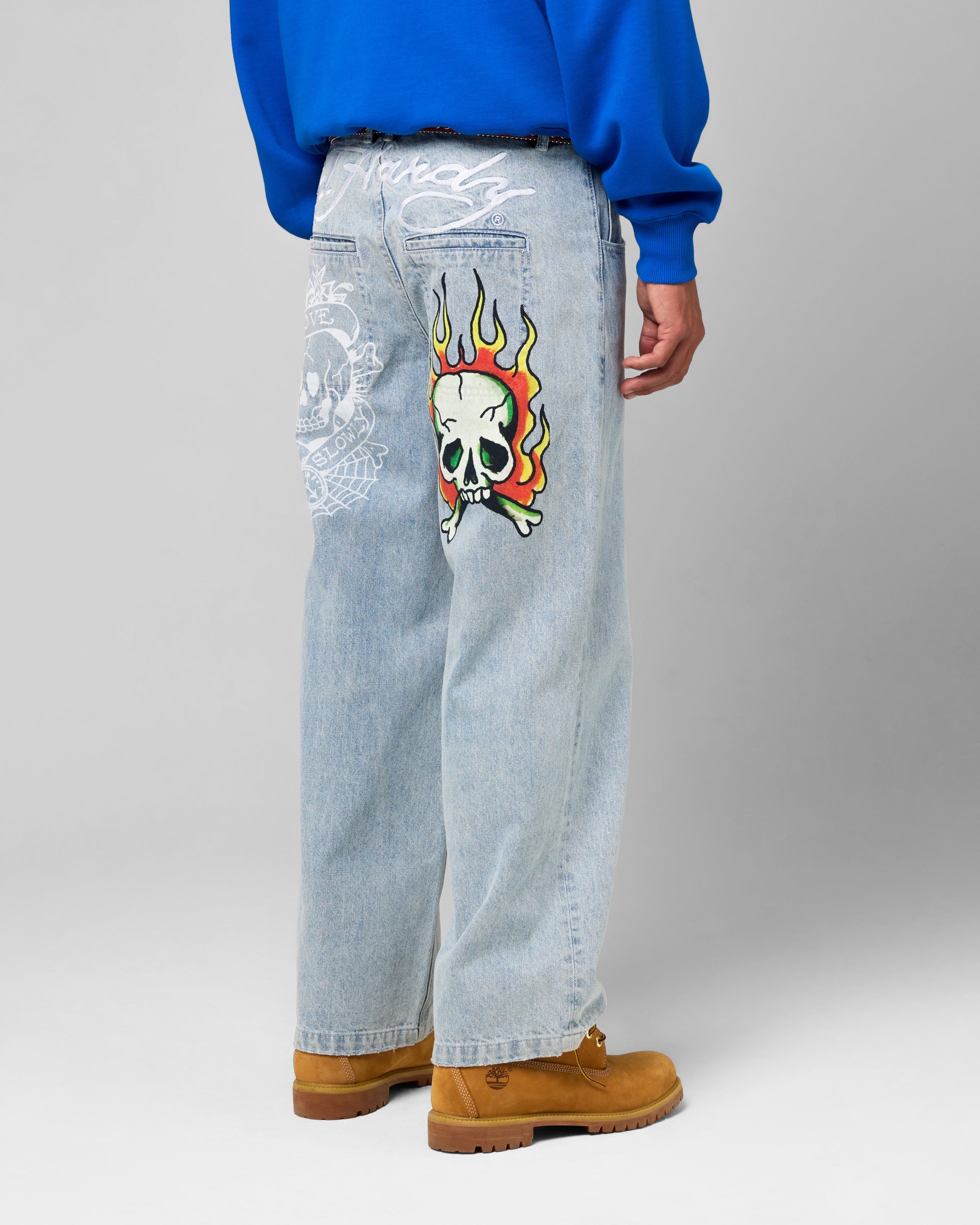 Ed Hardy Wide Leg Skull Jeans Light Blue | Culture Kings US