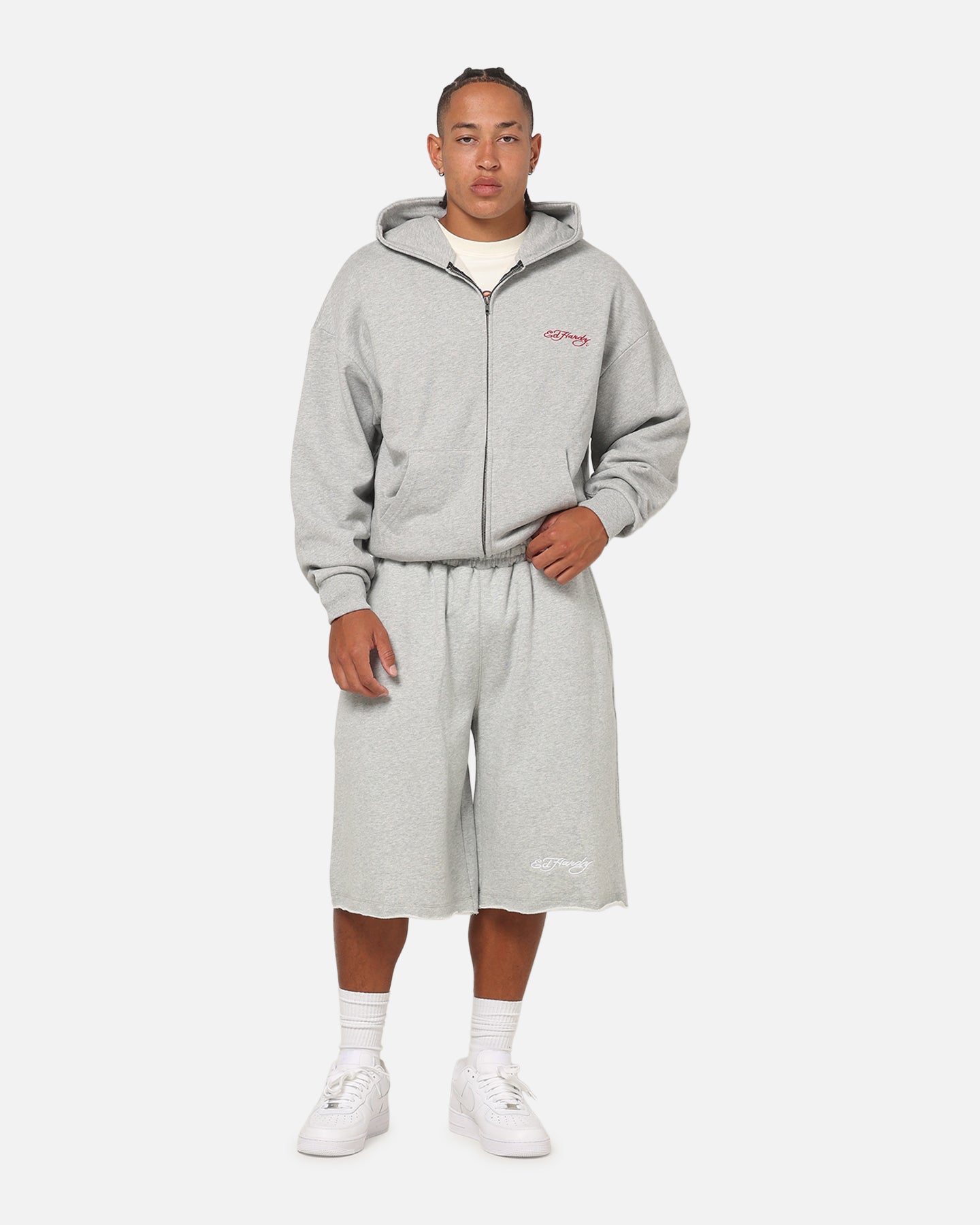 Ed Hardy Baggy Fleece Shorts Grey Marle | Culture Kings US