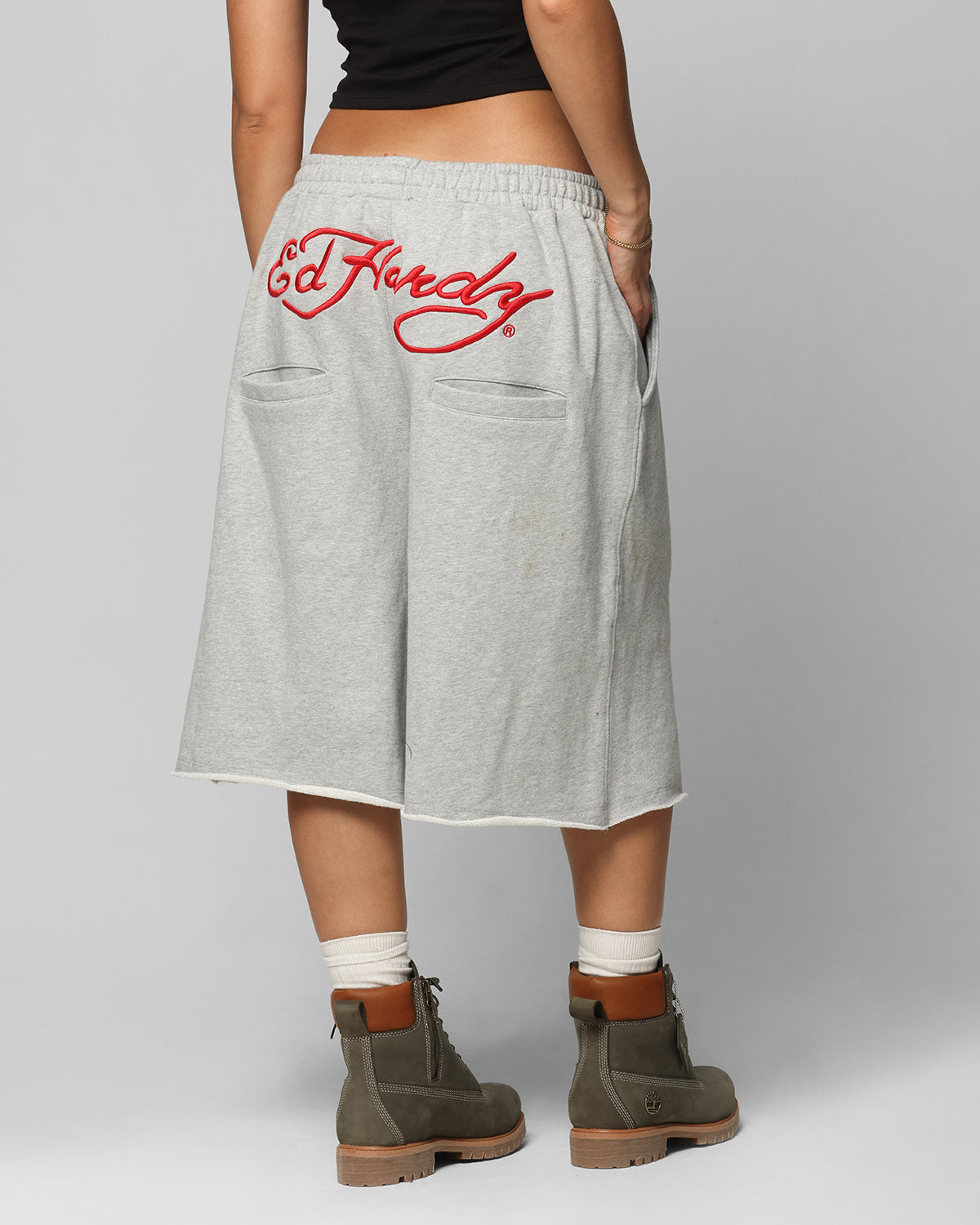 Ed Hardy Baggy Fleece Shorts Grey Marle | Culture Kings US
