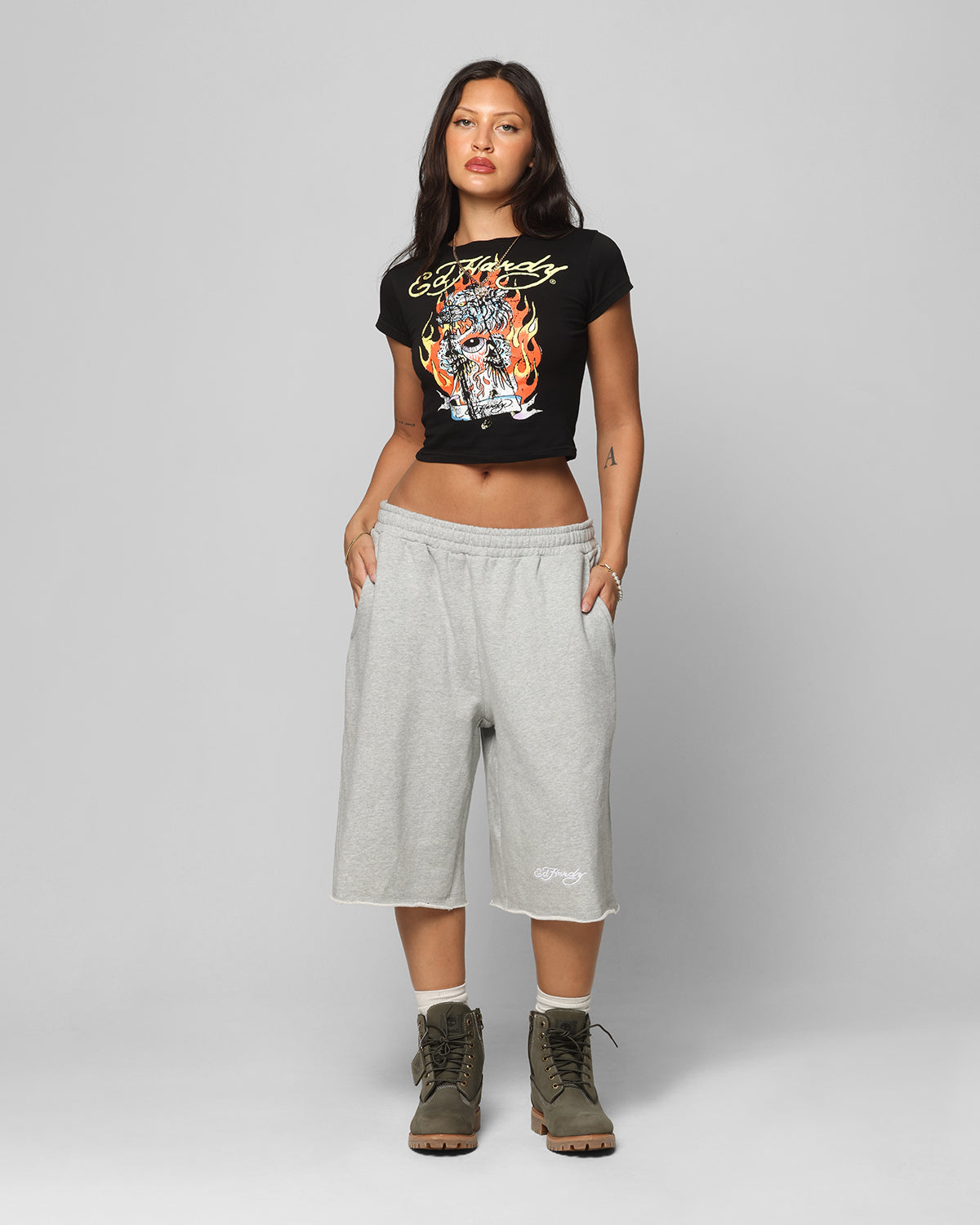 Ed Hardy Baggy Fleece Shorts Grey Marle | Culture Kings US