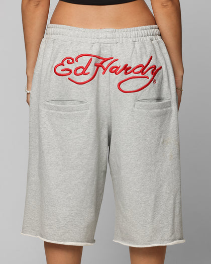 Ed Hardy Baggy Fleece Shorts Grey Marle