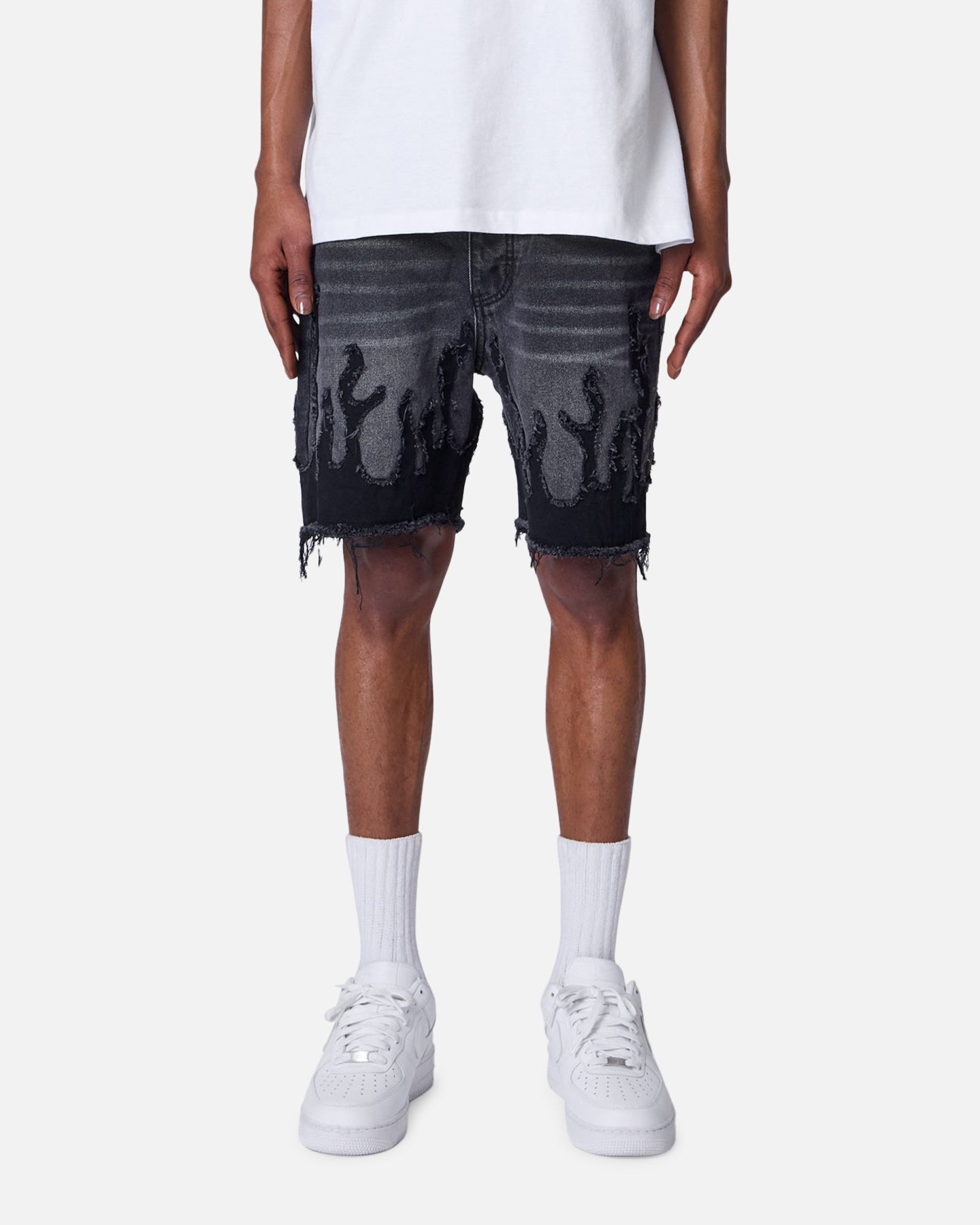 MNML Flame Denim Shorts Washed Black | Culture Kings US