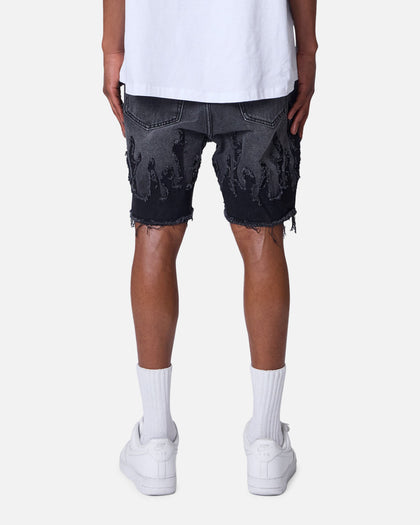 MNML Flame Denim Shorts Washed Black