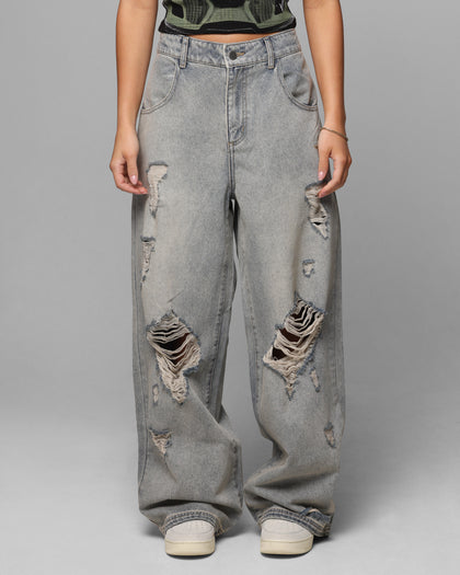 Loiter Star Layered Distressed Jeans Washed Blue