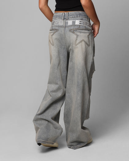 Loiter Star Layered Distressed Jeans Washed Blue