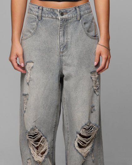 Loiter Star Layered Distressed Jeans Washed Blue