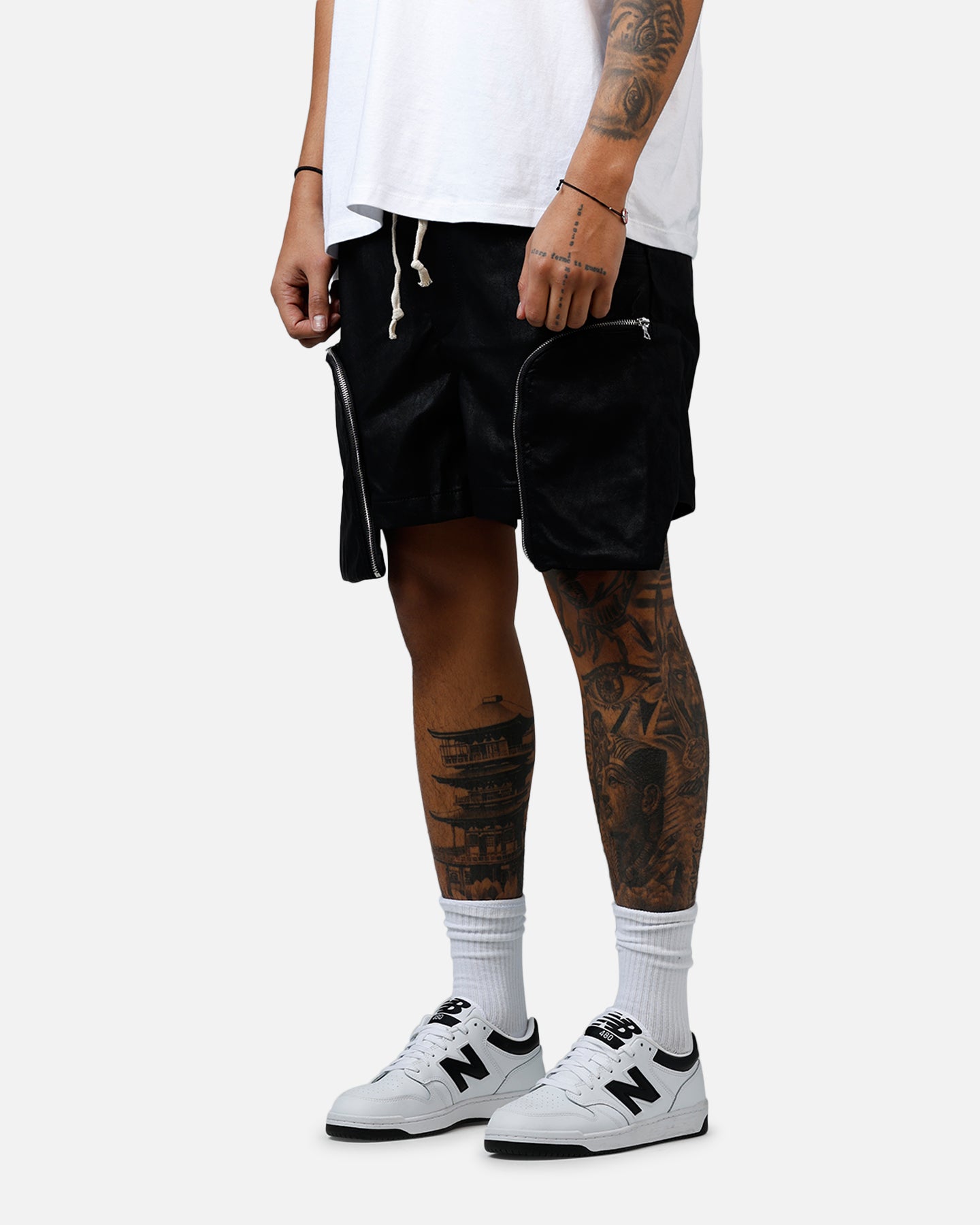 MNML Leather Pocket Geo Shorts Black | Culture Kings US