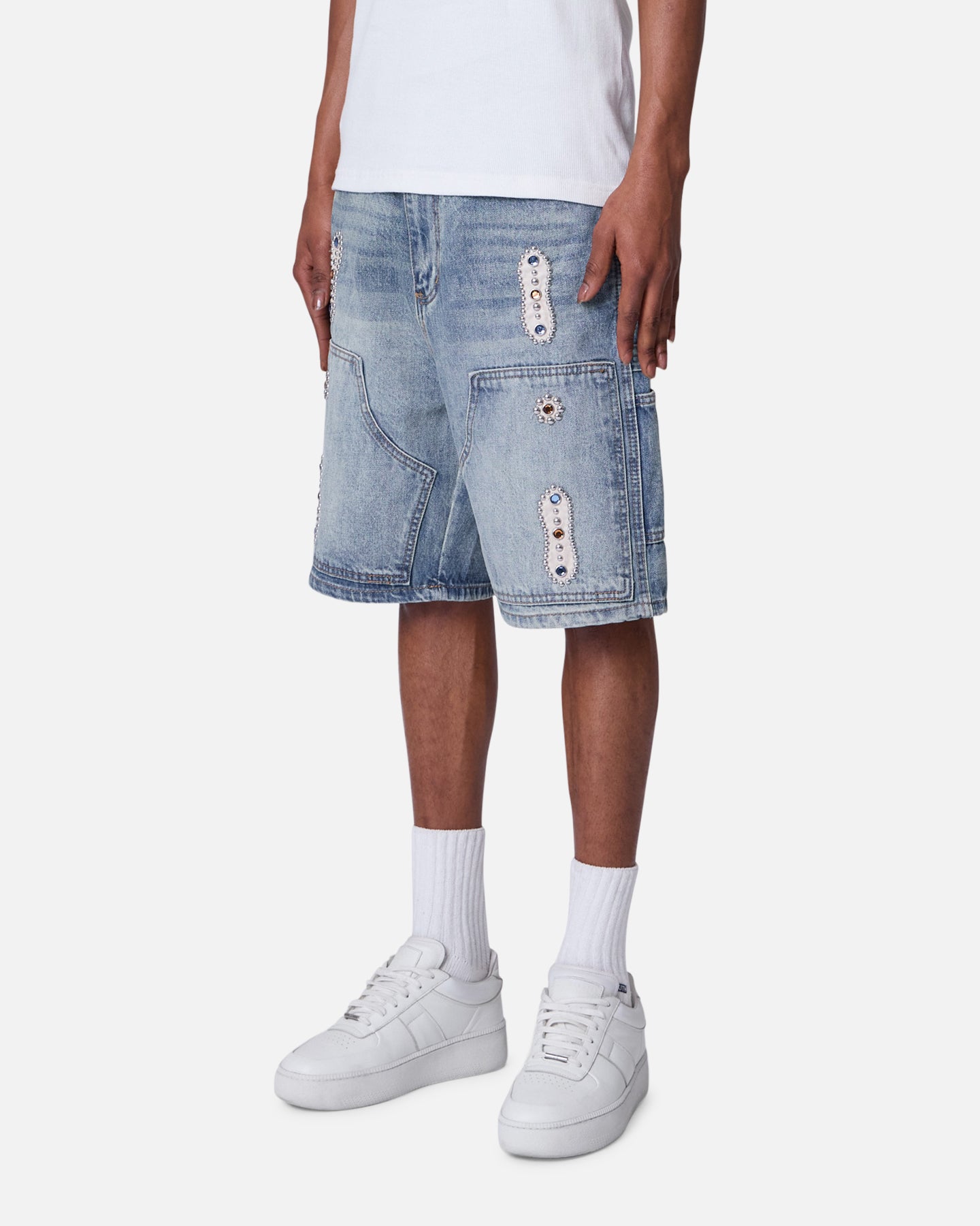 MNML Double Western Jewel Denim Shorts Blue | Culture Kings US