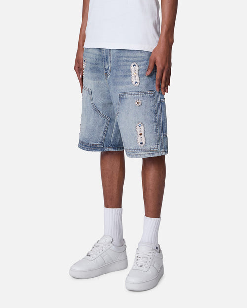 MNML Double Western Jewel Denim Shorts Blue