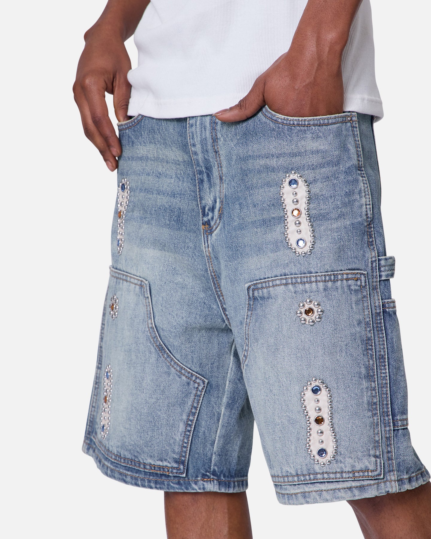 MNML Double Western Jewel Denim Shorts Blue | Culture Kings US