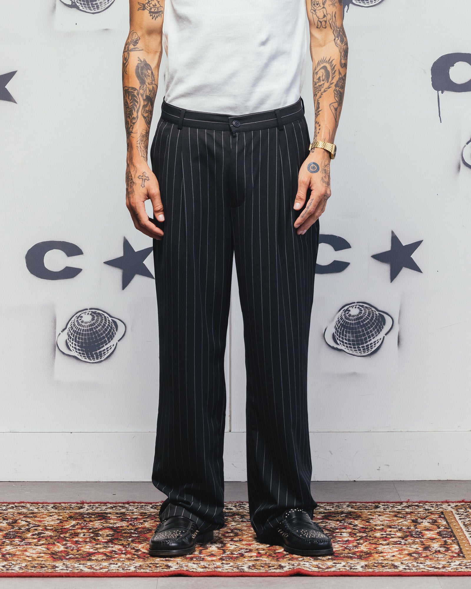 Carre Atlas Wide Leg Pants Black Pinstripe | Culture Kings US