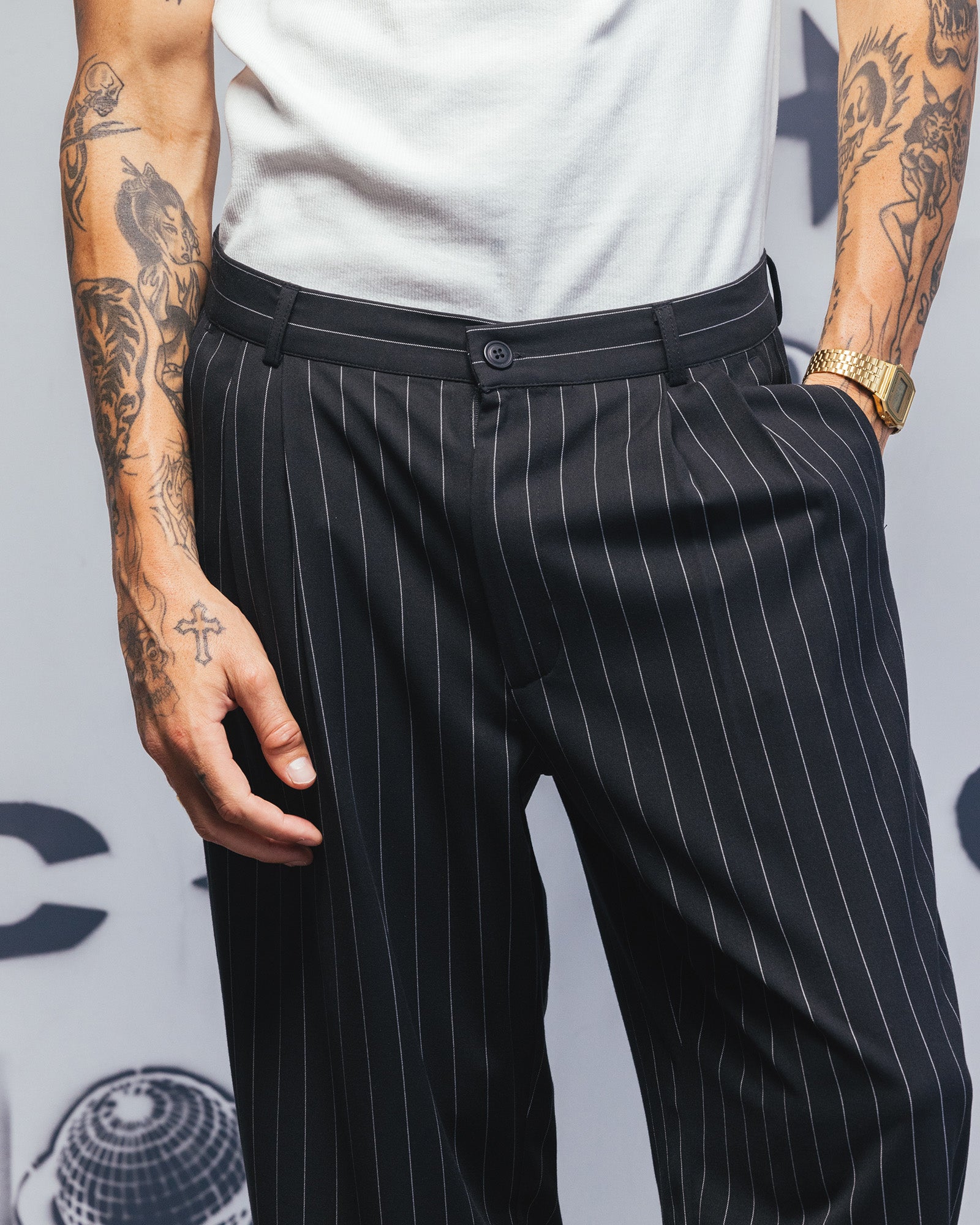 Carre Atlas Wide Leg Pants Black Pinstripe | Culture Kings US