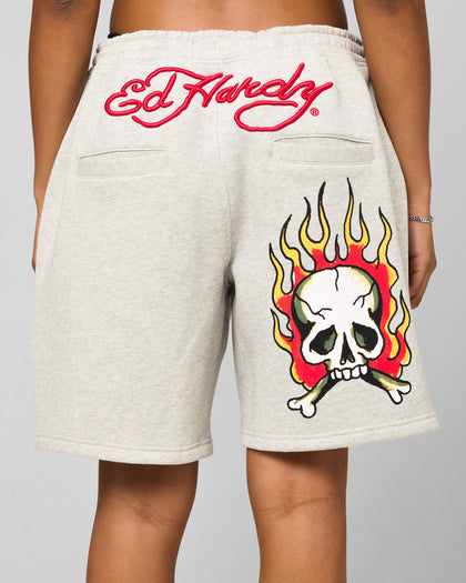 Ed Hardy Skull Fleece Shorts Grey Marle