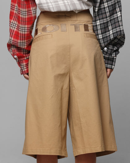Loiter Wide Leg Chino Shorts Tan