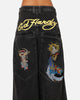 Ed Hardy Ultra Wide Leg Denim Jeans Black/Yellow