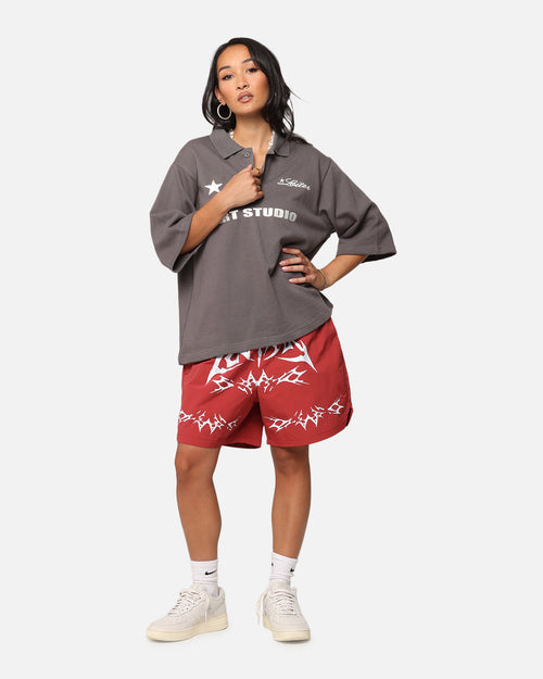 Loiter Stacked Metal Walk Shorts Burgandy