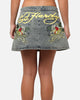 Ed Hardy Women's Flora Denim Mini Skirt Dirty Blue