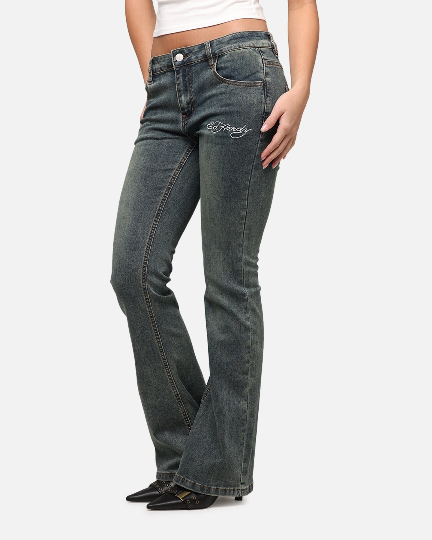 Ed Hardy Women's Tiger Bootcut Jeans Dirty Blue | Culture Kings US