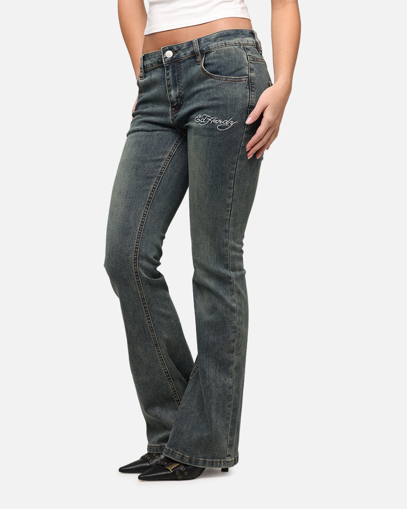 Ed Hardy Women's Tiger Bootcut Jeans Dirty Blue | Culture Kings US